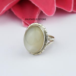 Large Oval Moonstone Ring: Handmade 925 Sterling Silver Boho Ring