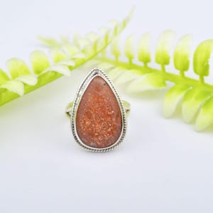 Pear Sunstone Ring: Handmade 925 Sterling Silver Vintage Gemstone
