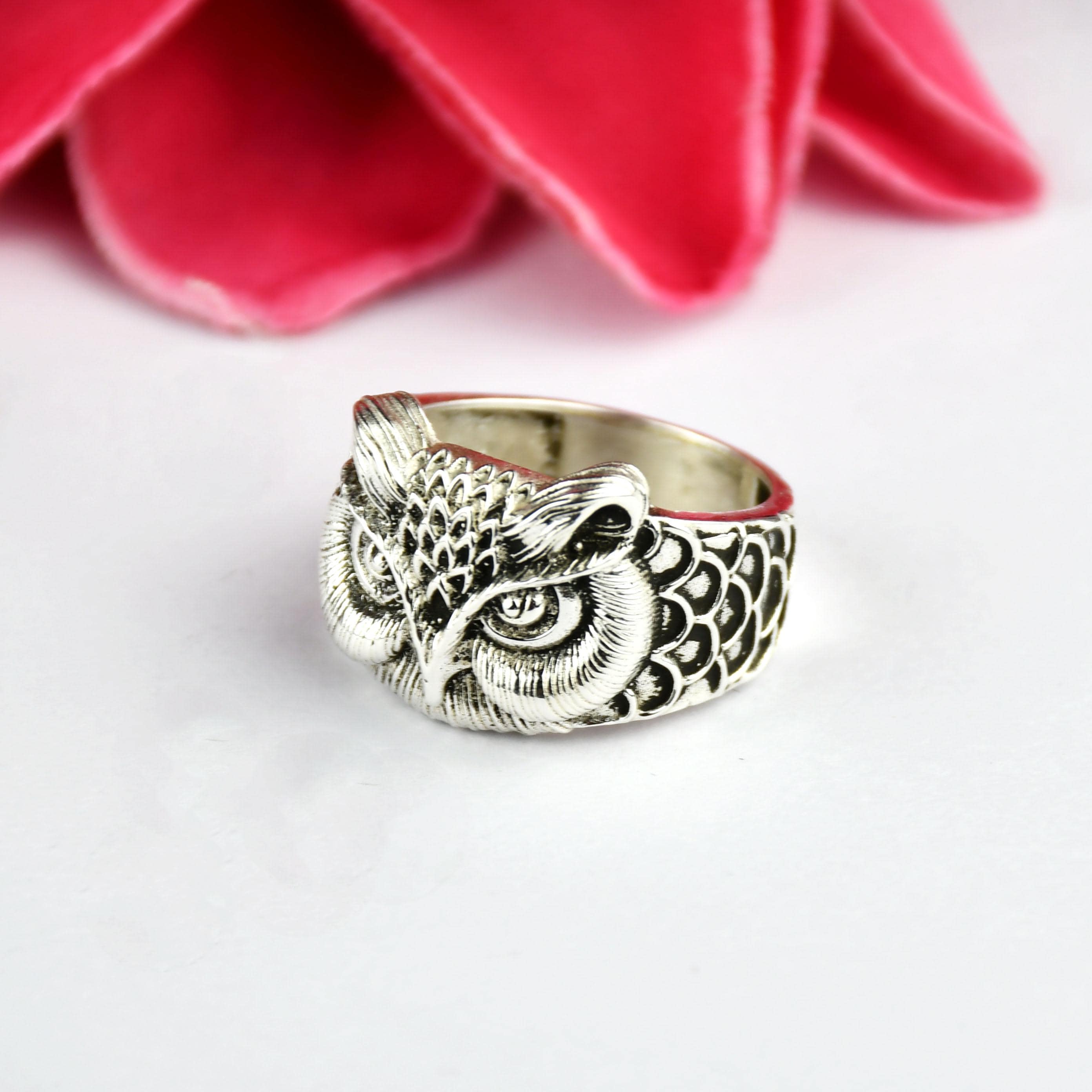 Sterling Silver Owl Ring: Silvery Boho Statement Jewelry