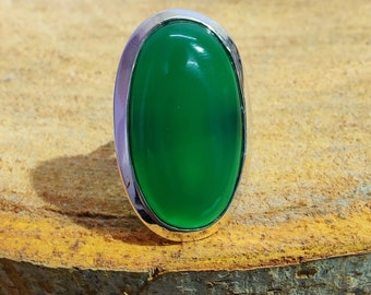 Grüner Onyx-Sterlingsilberring: Handgefertigter Boho-Statementring