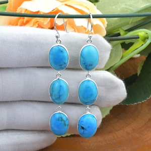 Handmade Turquoise 925 Sterling Silver Hook Earrings