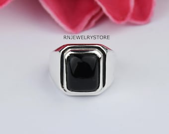 Anillo de sello de ónix negro: anillo octogonal de plata de ley 925 para hombre