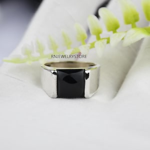 Men&#39;s Black Onyx Ring, 925 Sterling Silver Ring, Black Square Gemstone Ring, Handmade Signet Ring, Stylish Design/Wedding Ring, Gift For Him