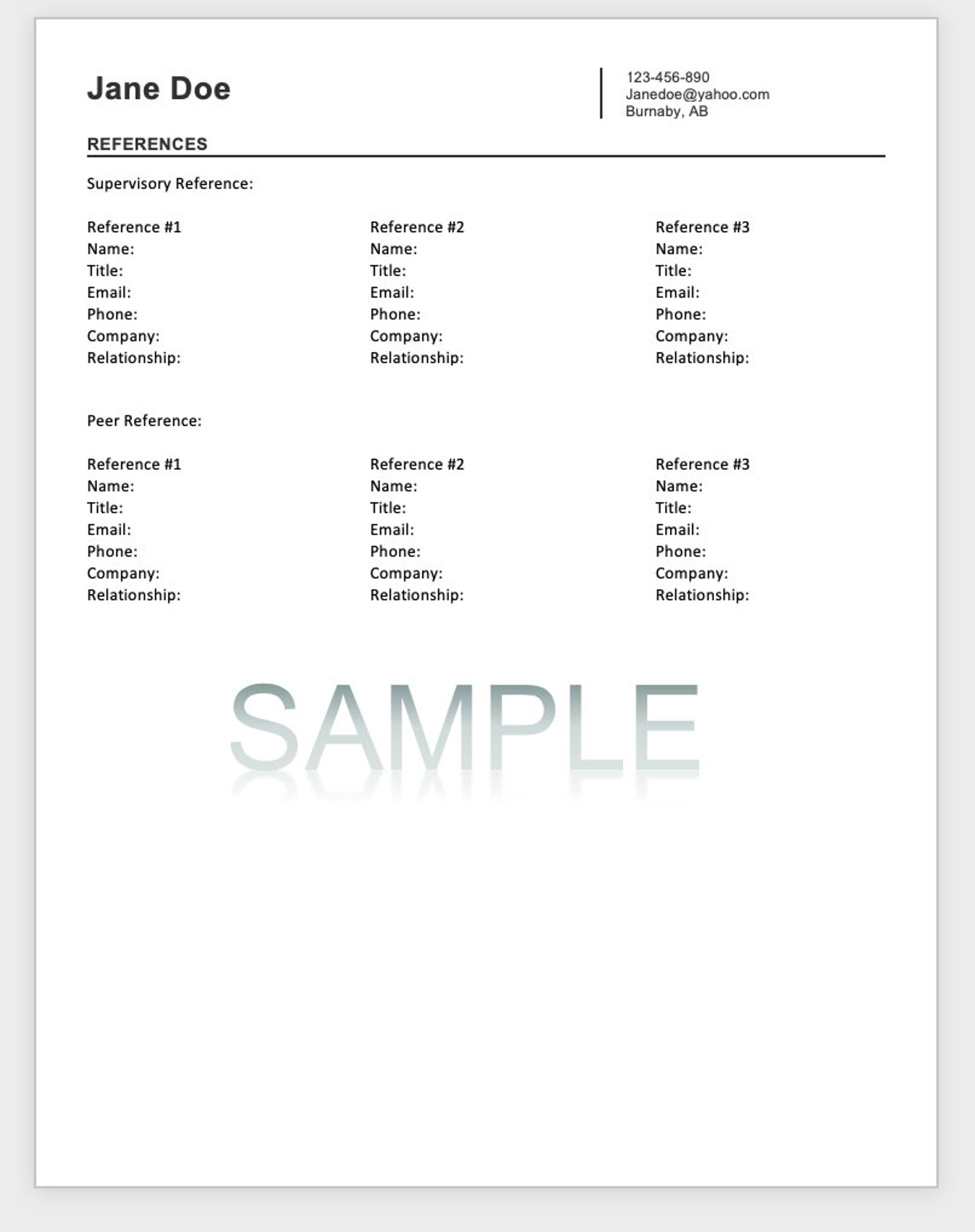 Resume References Template Etsy Resume References Template Etsy