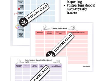 Birth, Labor, Newborn Tracker Printable Bundle | Baby Feeding Log, Diaper Log & Postpartum Recovery Journal | Digital Download for New Moms