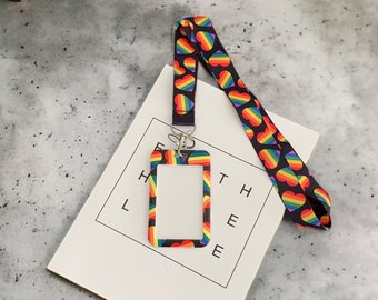 Rainbow hearts pride lanyard, & ID card holder - Proudly supporting our LGBTIQA+ community
