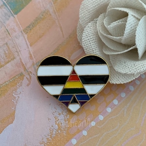 Super cute heart shaped straight ally flag pin, - proudly supporting our LGBTIQA+ community
