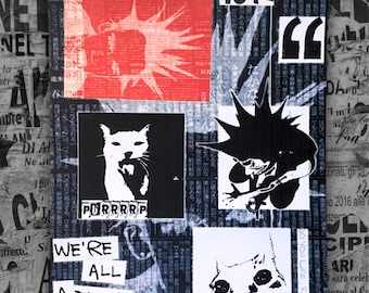 Punk Rock Emo Cat Sticker Sheet ( 9 stickers )