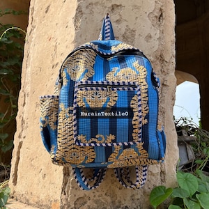 Sac à dos indien matelassé bleu uni à imprimé tigre, sac en coton fait main, cartable, sac d'école, sac de voyage, sac à collage, sacs à dos à imprimé tigre, cadeaux