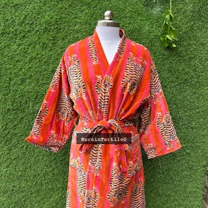 Luxury Velvet Kimono in Deep Tiger print |Long Velvet Jacket, Winter Coat, Gift For Her, Dressing gown, Bridal Robe, Velvet Robe, House Robe