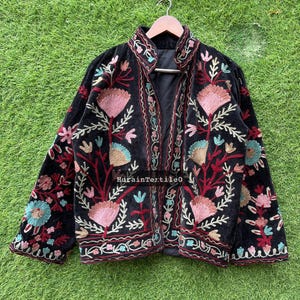 Hand Embroidered Black Velvet Jacket: Indian Suzani Coat