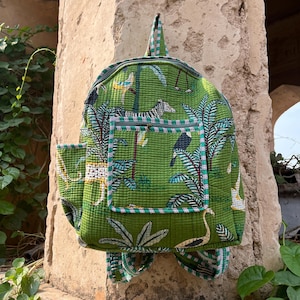 Nouvelle collection Sac à dos indien en coton imprimé jungle, Sac en coton fait main, Cartable, Sac d'école, Sac de voyage, Sac de transport, Sac à collage, Cadeaux sac à dos