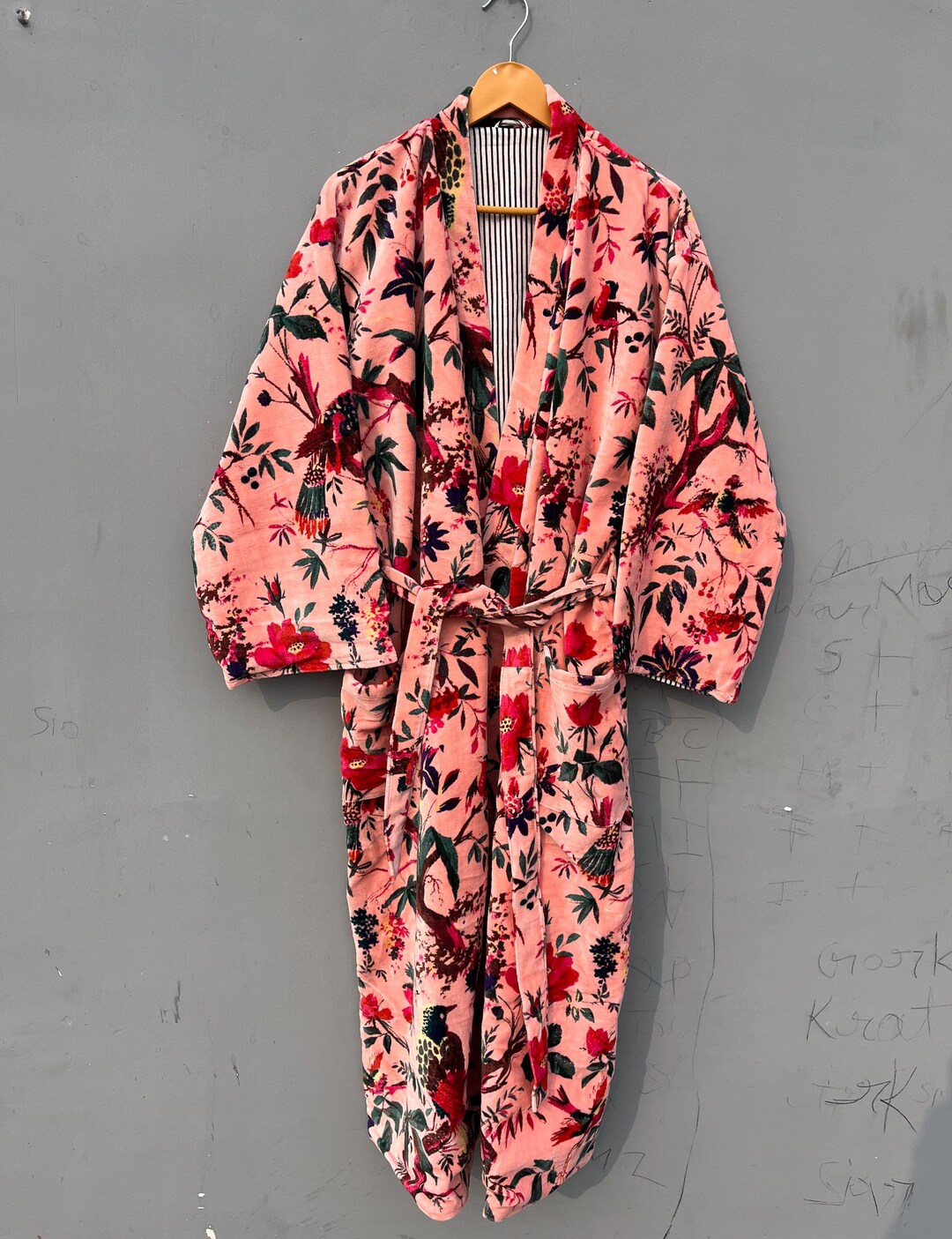Fancy House Robe Luxury Velvet Kimono House Robe Unisex Boho Jacket Reversible Lined ...