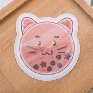 Milk Tea Boba Cat Sticker: Weatherproof, Die-Cut, Kit-Tea Sticker