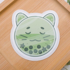 Matcha Boba Cat Sticker: Weatherproof, Die-Cut, Kit-Tea Sticker