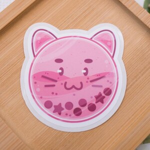 Strawberry Boba Cat Sticker: Weatherproof Die-Cut Kit-Tea Sticker