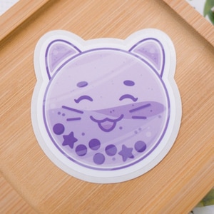 Taro Boba Cat Sticker: Weatherproof, Die-Cut, Kit-Tea Sticker