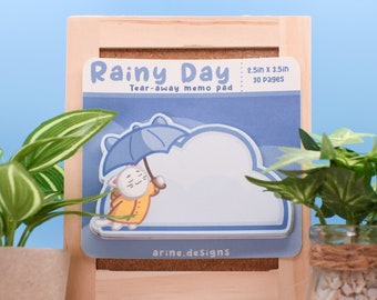 Head in the Clouds Memo Pad || Tear-Away Rainy Day Memo Pad || Rainy Day Cat Theme Stationery