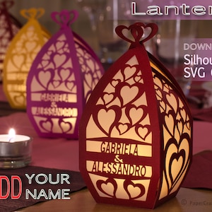 Lantern Wedding, with Custom Name, - DIY - SVG cutting plotter file - Gift, Valentine's day, love heart, table decoration