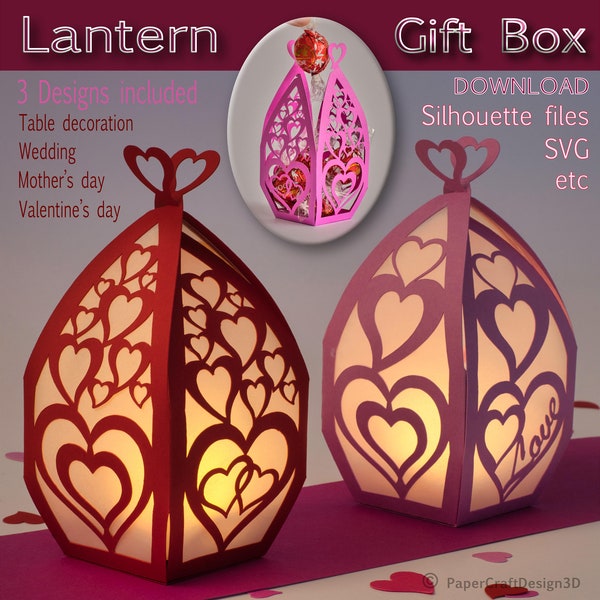 Lantern, Paper, Love, Heart - DIY - SVG cutting plotter file - Gift box, Valentine's day, wedding, candle-light-dinner, table decoration