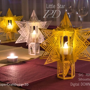 Little Star lantern 3D, Christmas decoration, tealight - SVG CUTTING FILE – Digitale Datei, Stern Licht, Weihnachten, Teelicht