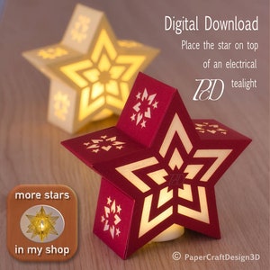 3D Star lantern, Christmas decoration, tealight - SVG CUTTING FILE – Digitale Datei, Stern Licht, Tischdekoration Weihnachten, Teelicht