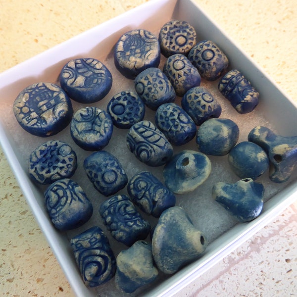 Handmade Kiln Fired Ceramic Blue Bead Mix