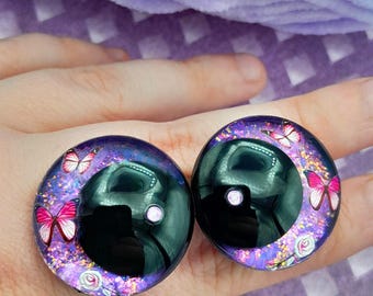 Ojos de seguridad de mariposa, plomada, pintados a mano, amigurumi, crochet, plomada, elementos esenciales de crochet, ojos de 30 mm