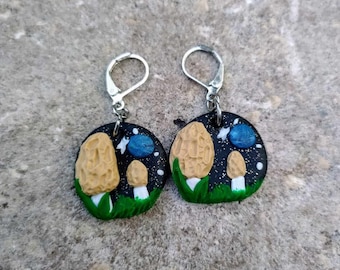 Morel Mushroom Earrings, Nature Earrings, Mushrooms, Mushroom Earrings, Cottagecore Jewelry, Boho Earrings, Woodland, Folk Earrings, Morel