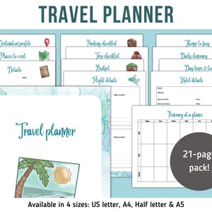 Travel planner printable, holiday planner binder insert, trip itinerary organiser, road trip planner, travel journal A4 A5 letter pdf