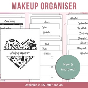 Makeup collection tracker, beauty organiser planner, declutter makeup inventory, skincare routine, makeup look chart, beauty influencer