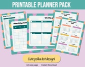 Colorful polka dot pattern printable planner pack: Daily, Weekly, Monthly & 2023 Yearly Planner templates for instant pdf download insert