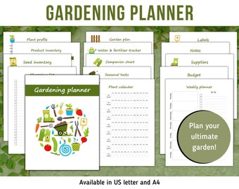 Garden planner printable, gardening journal, plant tracker, garden layout plan, veggie patch template, garden calendar binder pack pdf