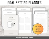 Goal setting planner, daily habit tracker, weekly and monthly goal tracker, vision board, A4/Letter, instant pdf download digital printable
