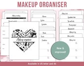 Makeup collection tracker, beauty organiser planner, declutter makeup inventory, skincare routine, makeup look chart, beauty influencer