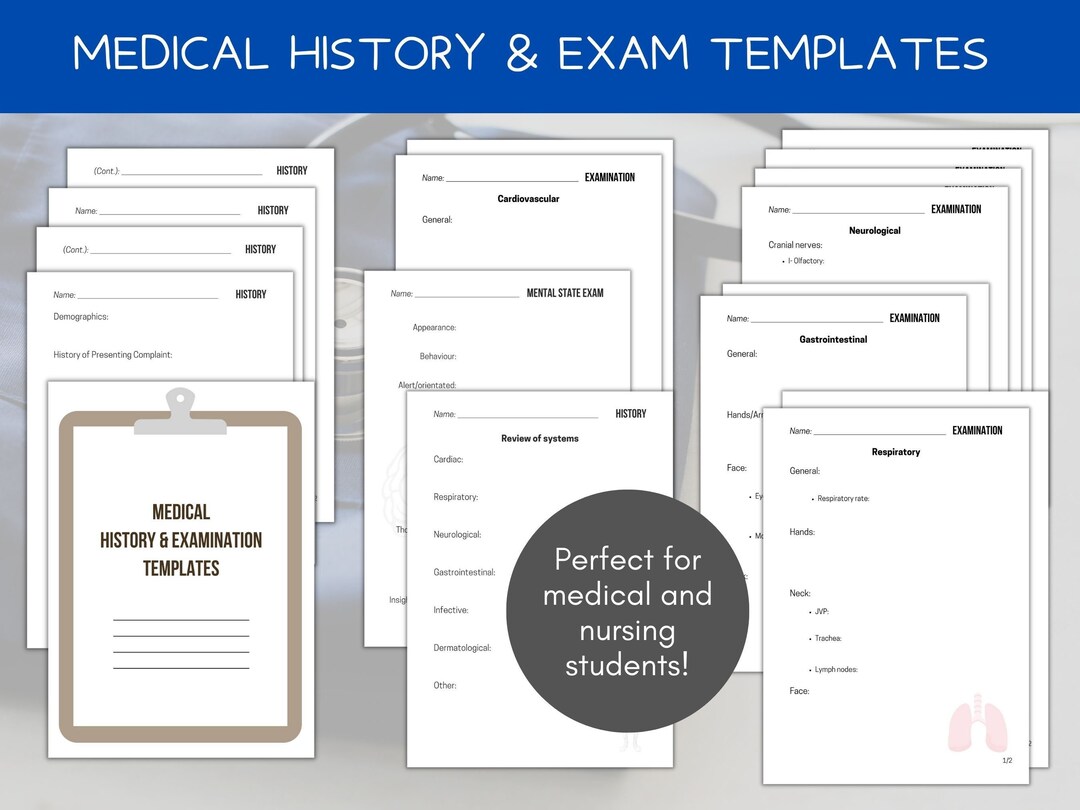 Medical History and Physical Examination Templates Medical - Etsy