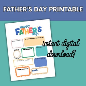 Father&#39;s Day Printable, Easy Father&#39;s Day Gift, All about my Dad Printable, Child Father&#39;s Day Gift