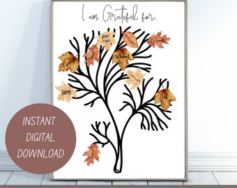 Gratitude Tree, Grateful, Thankful Tree, Thanksgiving Print, Thanksgiving Tree, Family Thanksgiving Tradition, Kid Thanksgiving Activities
