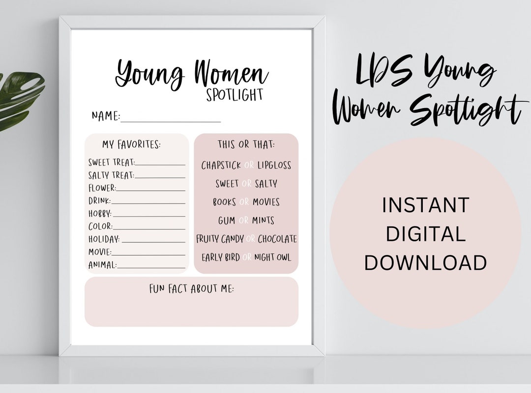 LDS Young Women Spotlight, LDS Young Women Printable, YW Spotlight