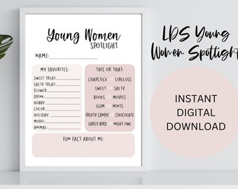 LDS Young Women Spotlight, LDS Young Women Printable, YW Spotlight, Young Women Spotlight Printable, Getting to know you form