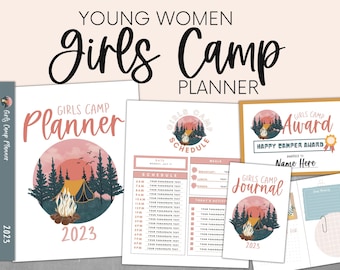 LDS Young Women, Girls Camp Planner, YW Binder, Young Women Planner, LDS Girls Camp Pillow Treats, Girls Camp Journal, Girls Camp Awards