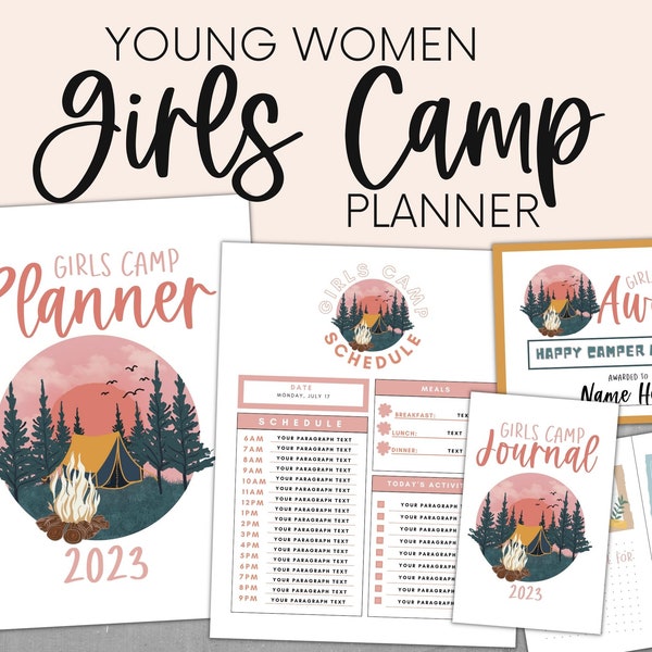 LDS Young Women, Girls Camp Planner, YW Binder, Young Women Planner, LDS Girls Camp Pillow Treats, Girls Camp Journal, Girls Camp Awards