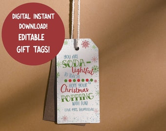 Soda Christmas Tag, Pop Gift Tag, Easy Teacher Gift, Easy Christmas Gift, Editable Gift Tag