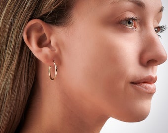 Orecchini A Cerchio Donna Con Diamante Simulato - Argento 925 Placcato Oro Giallo 14kt - Foto 2