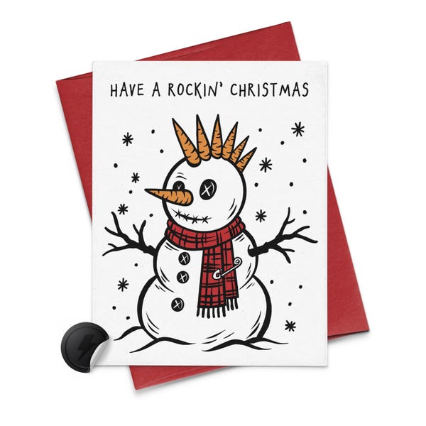 Have a Rockin' Christmas Card, Punk Rock Showman, Mohawk Snowman