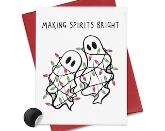 Christmas Ghost Card, Making Spirits Bright, Spooky Christmas, Cute Ghosts