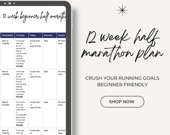 12-Week Beginner Half Marathon Training Plan | Downloadable Running Schedule | Time-Based Workouts | Fitness | Weight loss | Run plan