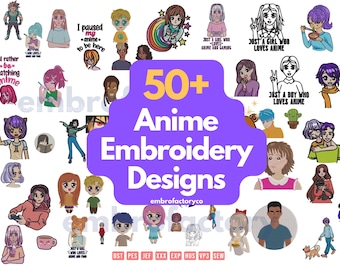 50+ Ready Anime embroidery files package, Embroidery Design bundle, Pes, Dst, Jef, Vp3