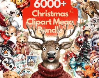 6000+ Clipart bundle, Mega Christmas png illustration,Winter Clipart for Christmas animals & sublimation design