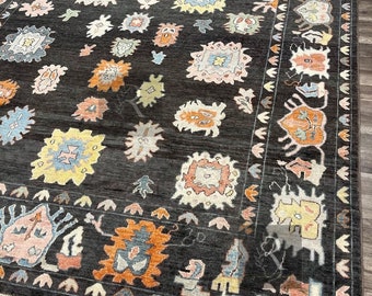 Hand Knotted Wool Oushak Rug: Traditional Turkish Knot Area Rug